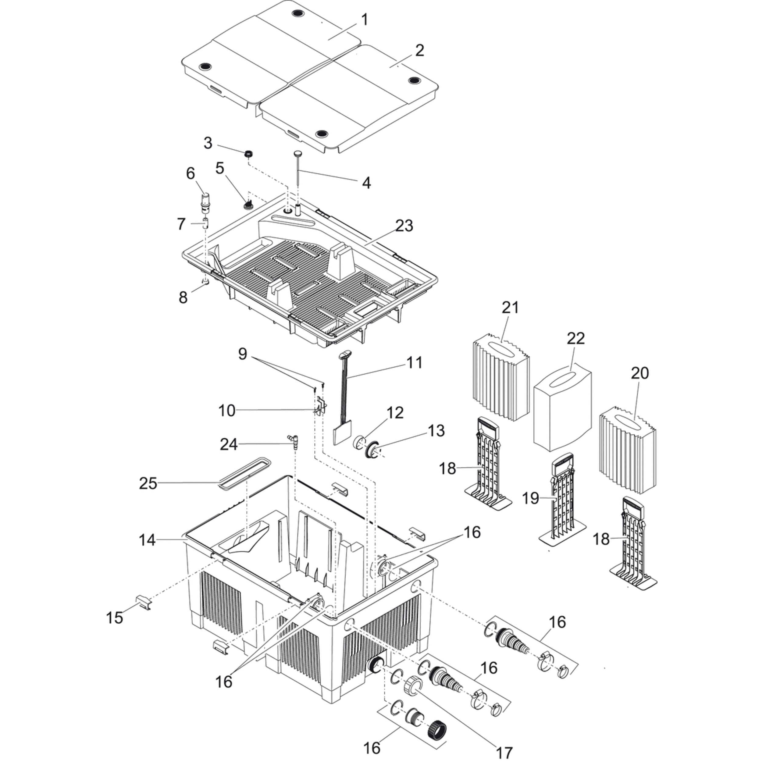 Support de Mousse BioTec 5.1/10.1 fermé - Pièces détachées pour Oase CAD Diagram, Diagram
