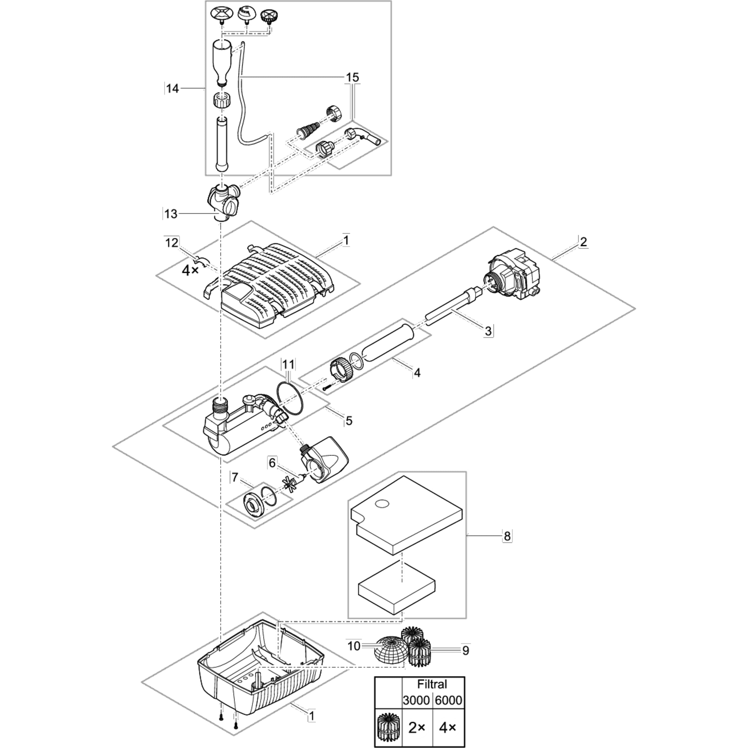 GC Pompe de rechange /UVC Filtral 6000 - Pièces détachées pour Oase CAD Diagram, Diagram, Machine, Wheel